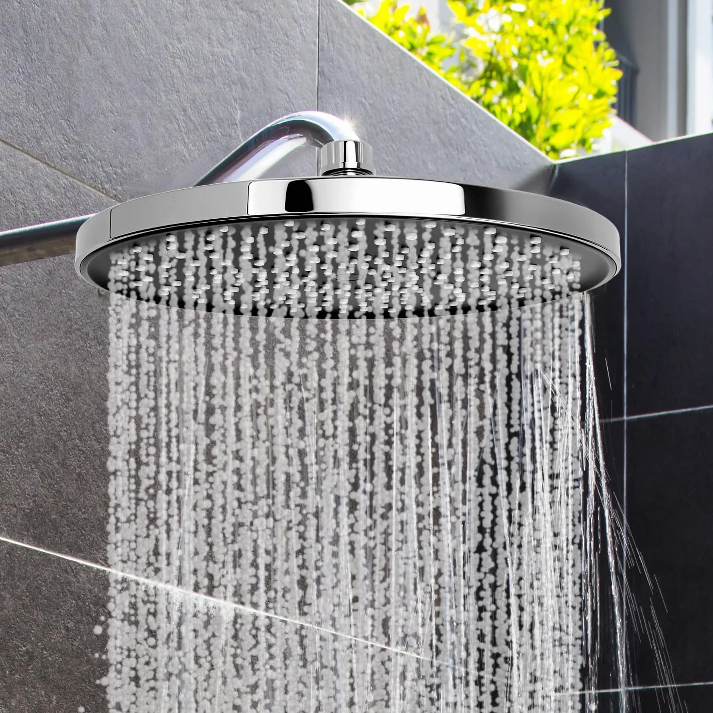 QWORK® Głowica prysznicowa z deszczownicą 25 cm, wysokociśnieniowa chromowana głowica prysznicowa 360°, okrągła głowica prysznicowa