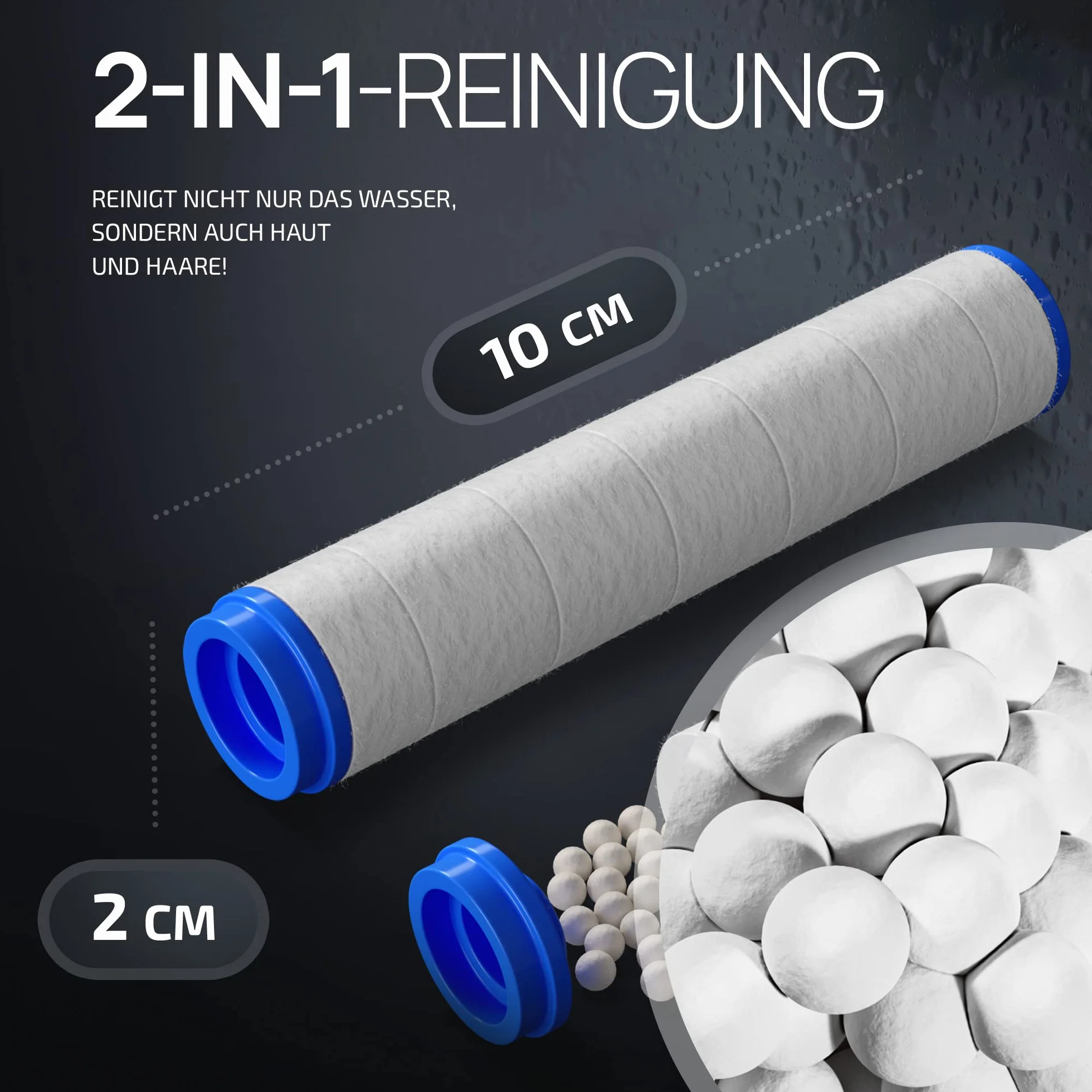 POWERLAP® Wymienny filtr do głowicy prysznicowej | 2 w 1 filtr PP-bawełniany dla oczyszczonej i miękkszej wody | funkcja POWERWASH dla zdrowego prysznica oszczędzającego wodę, wolnego od kamienia i