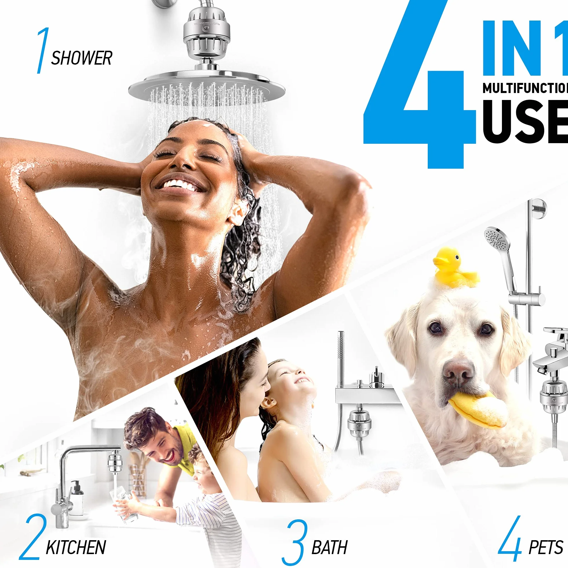 AquaHomeGroup 20-stopniowy filtr prysznicowy z witaminą C – filtr do wody do usuwania chloru i fluoru – w zestawie 2 nasadki – stały przepływ wody, głowica prysznicowa, filtr osadowy