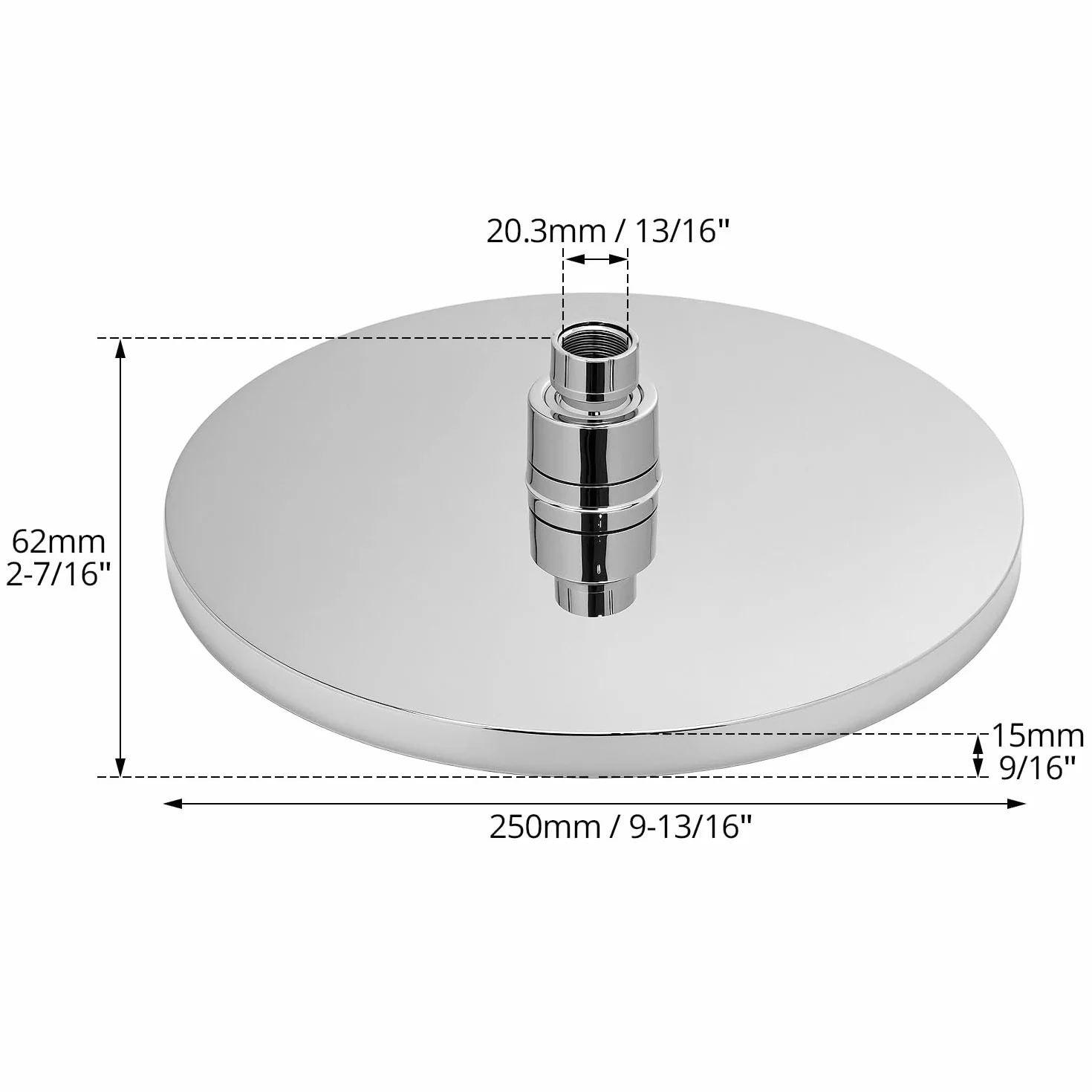 QWORK® Głowica prysznicowa z deszczownicą 25 cm, wysokociśnieniowa chromowana głowica prysznicowa 360°, okrągła głowica prysznicowa