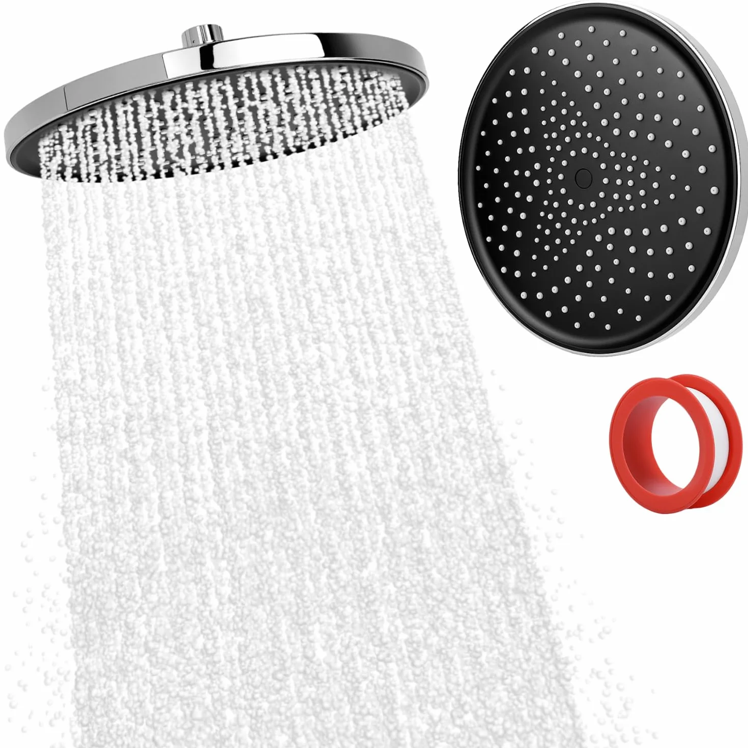 QWORK® Głowica prysznicowa z deszczownicą 25 cm, wysokociśnieniowa chromowana głowica prysznicowa 360°, okrągła głowica prysznicowa