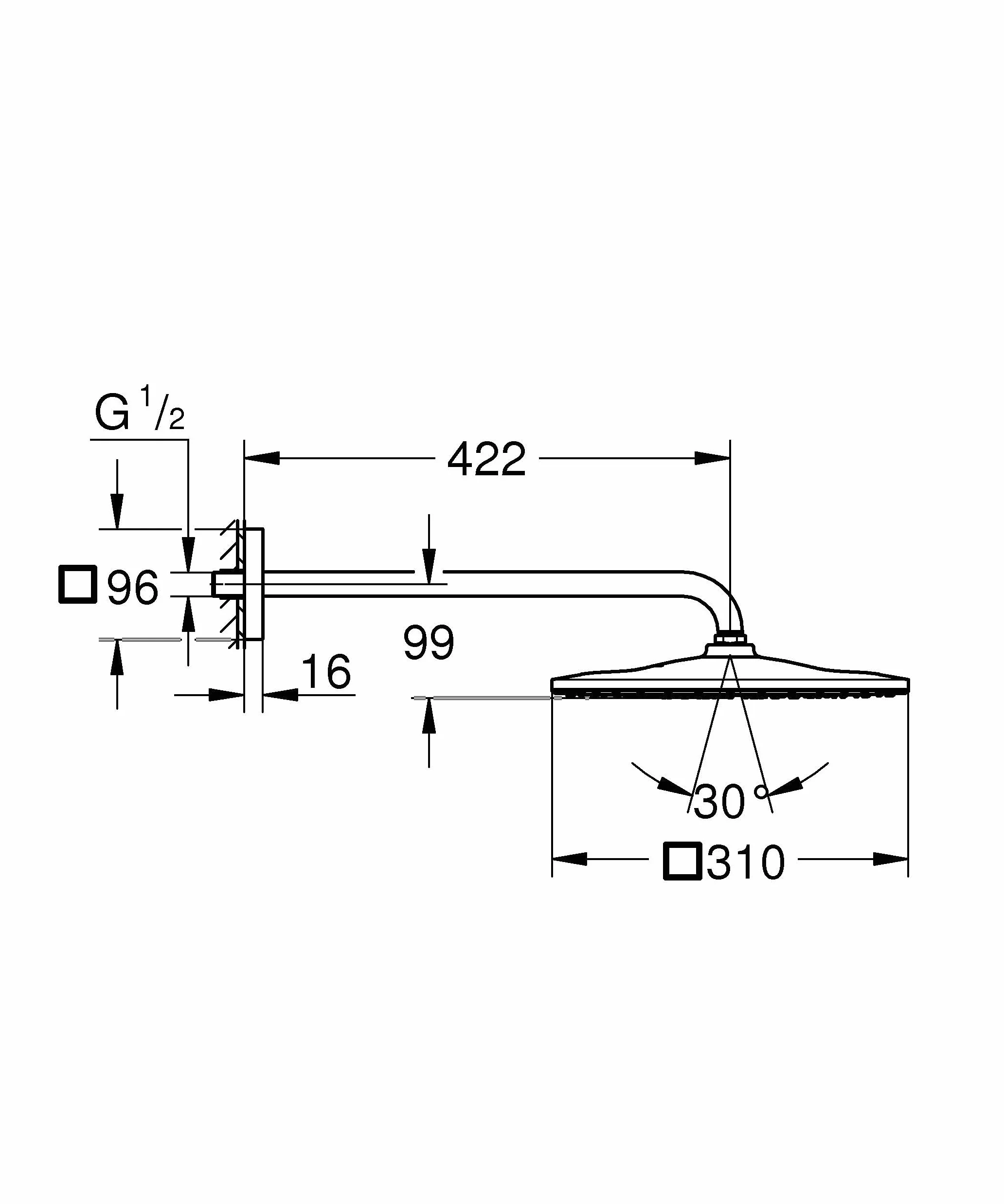 GROHE Rainshower Mono 310 Cube Deszczownica z ramieniem 422 mm, 1 strumień