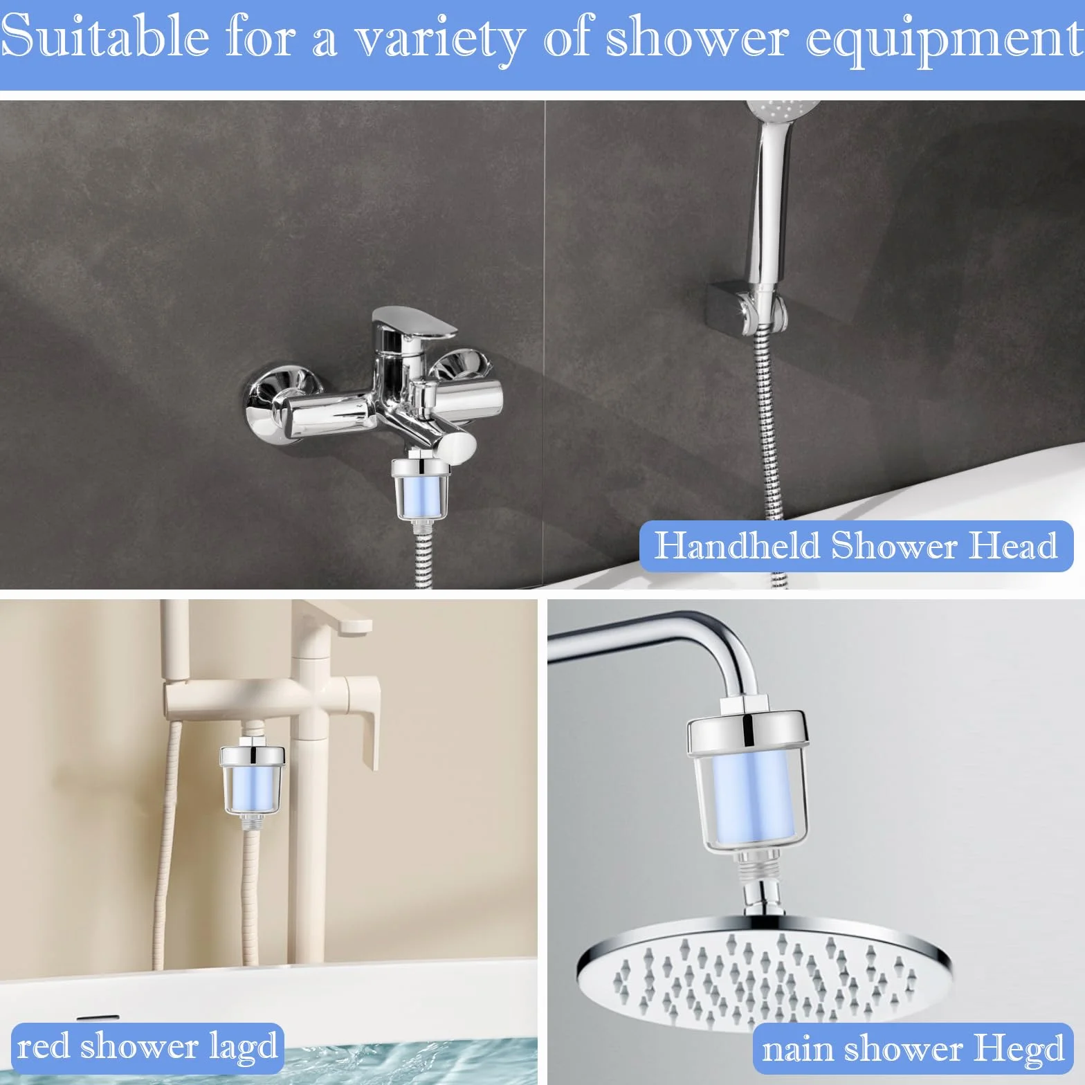 Filtr prysznicowy RUNEAY, filtr do prysznica z węglankami, filtr prysznicowy z 1 taśmą teflonową i 6 wkładami filtra, filtr wody do prysznica Water Filter Shower Filtr prysznicowy