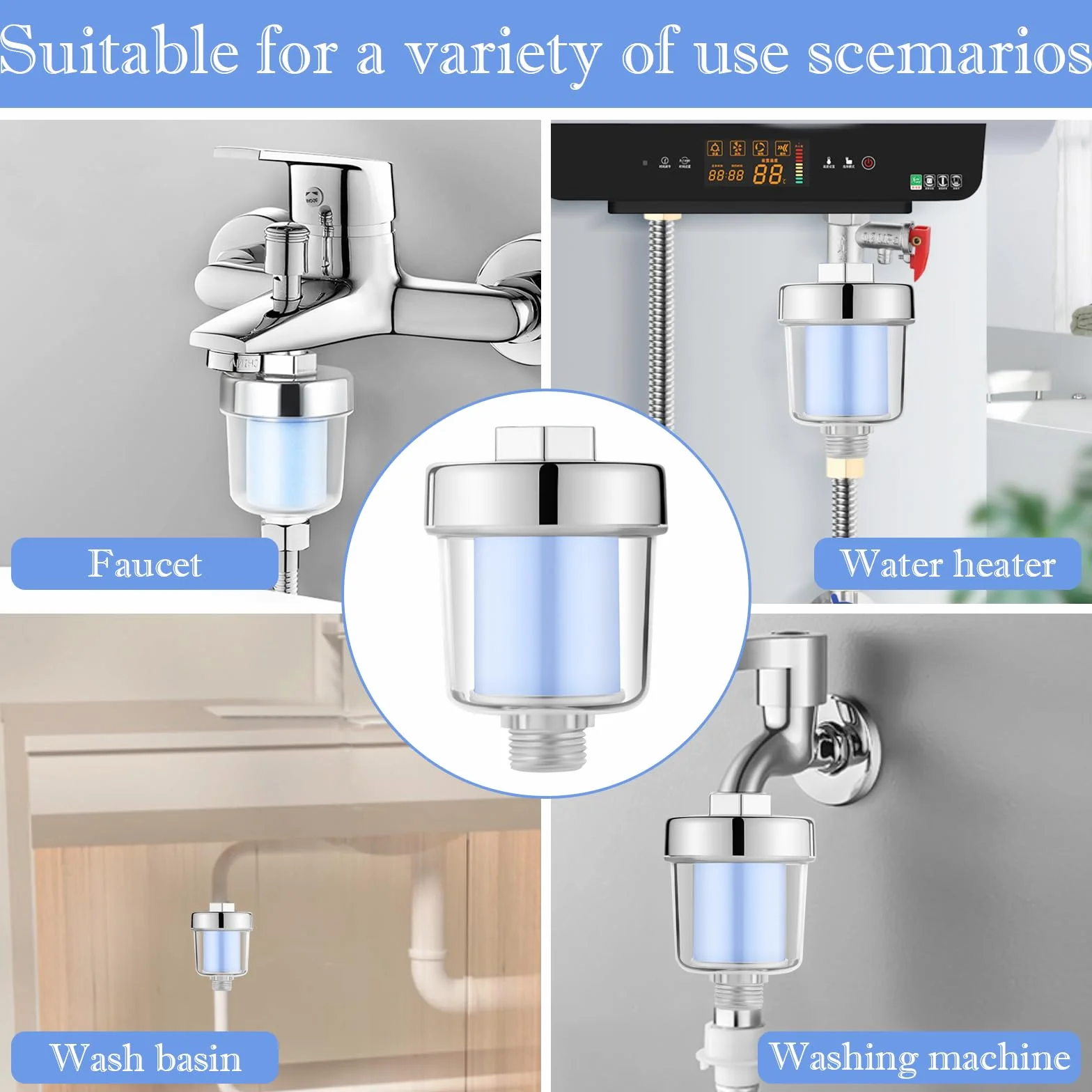 Filtr prysznicowy RUNEAY, filtr do prysznica z węglankami, filtr prysznicowy z 1 taśmą teflonową i 6 wkładami filtra, filtr wody do prysznica Water Filter Shower Filtr prysznicowy