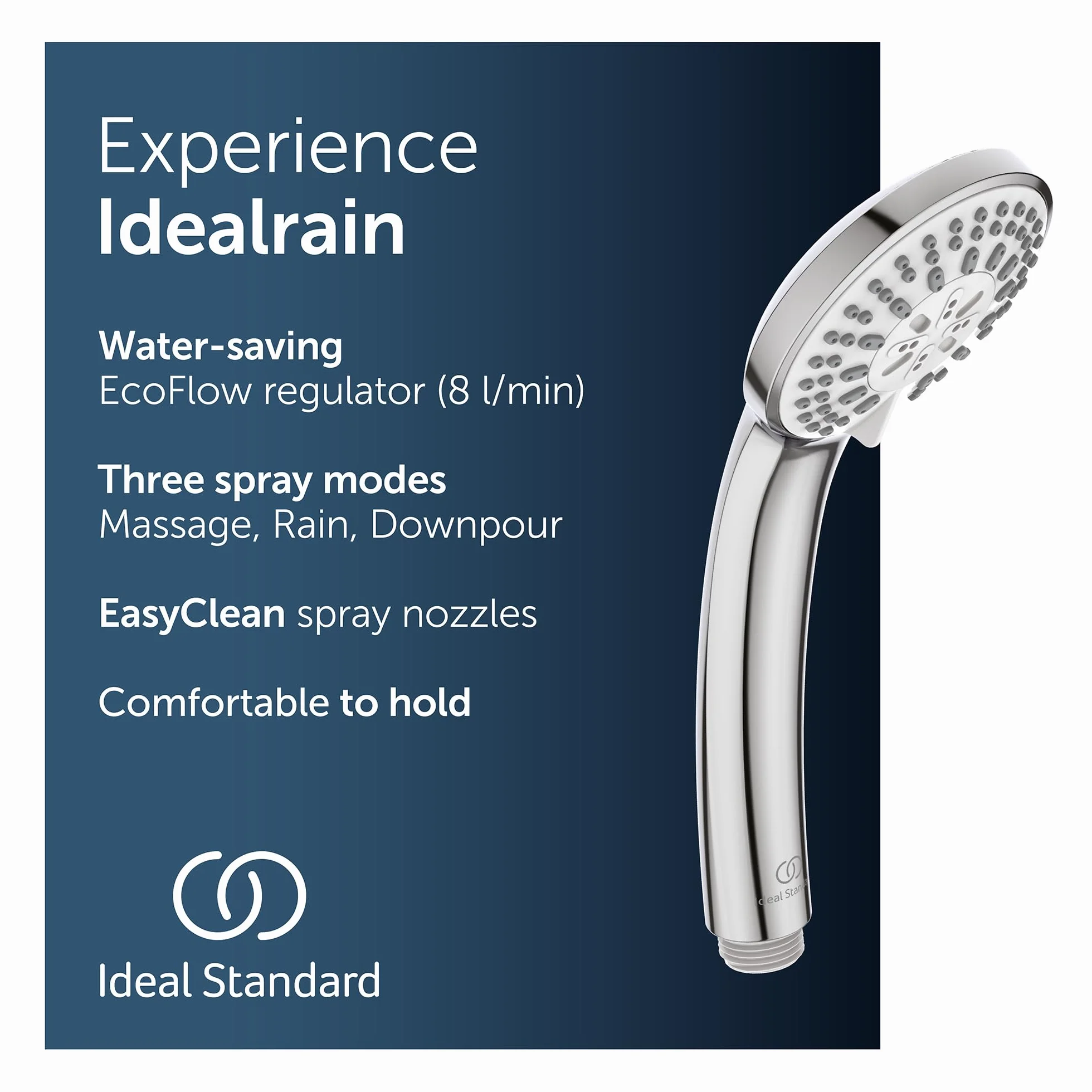 Ideal Standard B9401AA słuchawka prysznicowa IDEALRAIN S3 z 3 funkcjami, gwint przyłączeniowy G1/2, chromowana