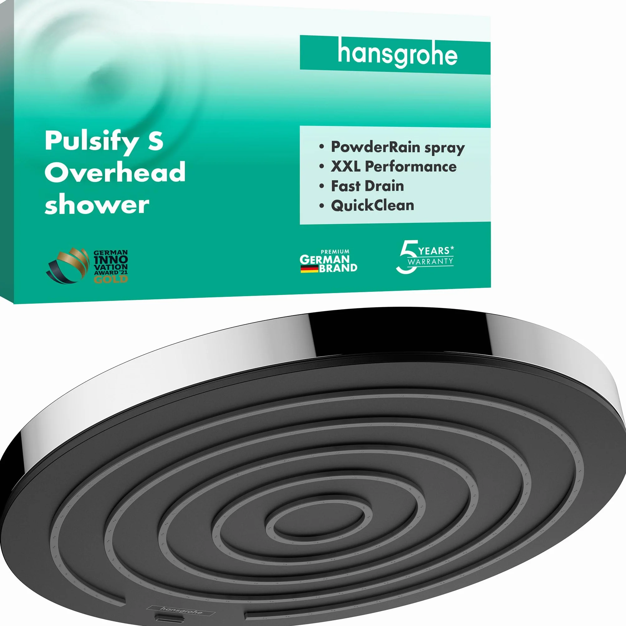 hansgrohe Pulsify S - deszczownica prysznicowa, głowica prysznicowa okrągła (⌀ 260 mm) z 1-strumieniowa dla montażu ściennego lub sufitowego, chrom, 24140000