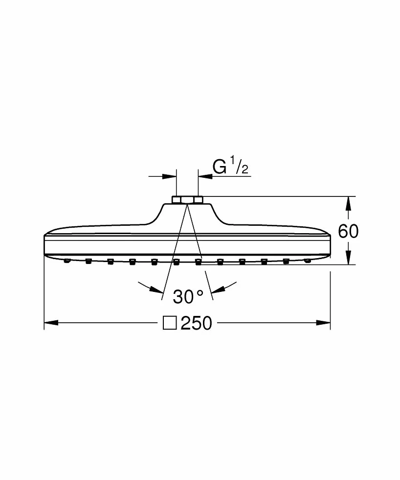 GROHE Vitalio Comfort 250 - głowica prysznicowa 1 rodzaj strumienia (9,5 l/min uchwyt stały przepływ, system odkamieniający, przegub kulowy z kątem obrotowym, chromowana powierzchnia), chrom, 26695000