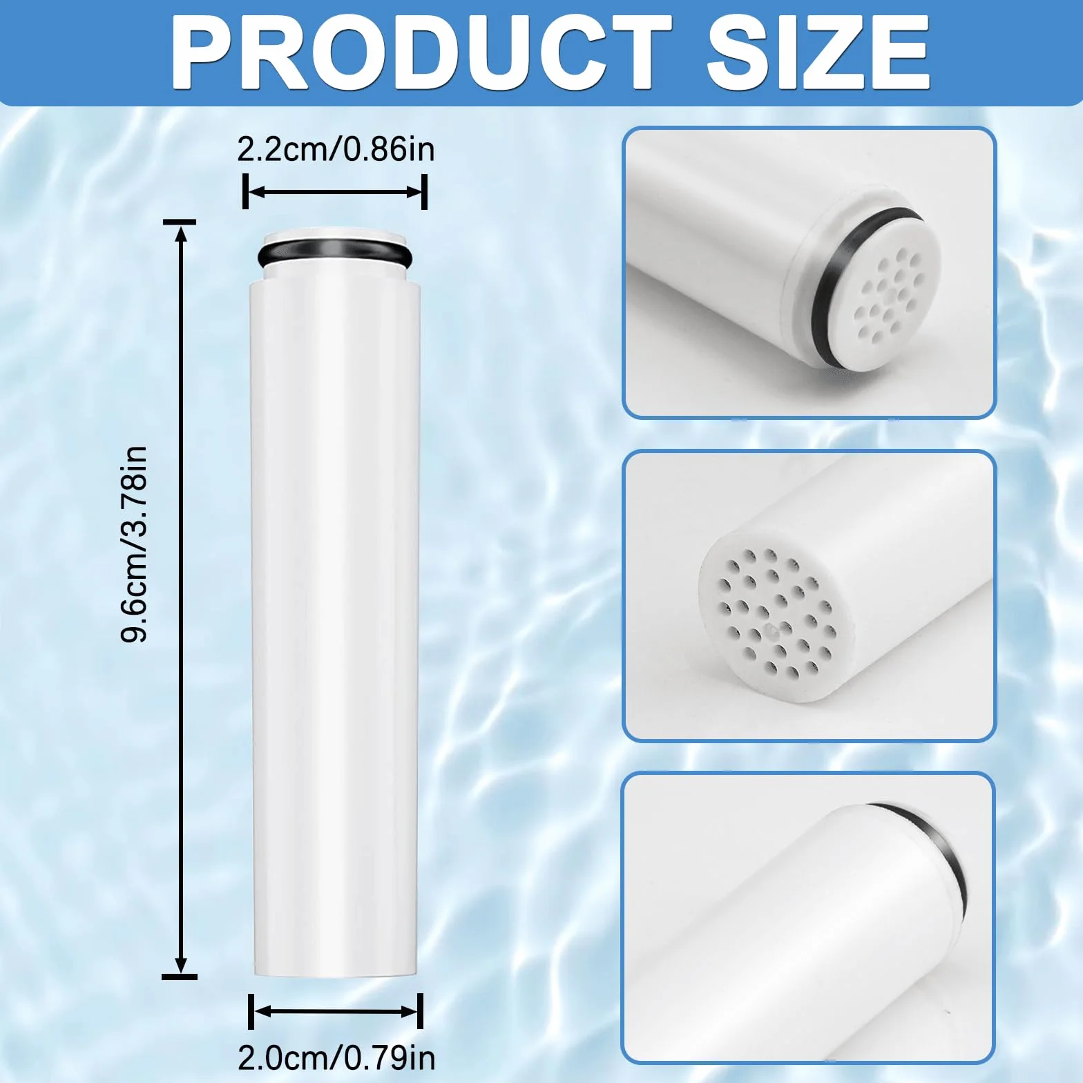2 sztuki 20-stopniowych filtrów zamiennych, kompatybilne ze słuchawką prysznicową Cobbe, Ø 2,2 cm x długość 9,6 cm, filtr wymienny do twardej wody, chloru, metali ciężkich, zapach