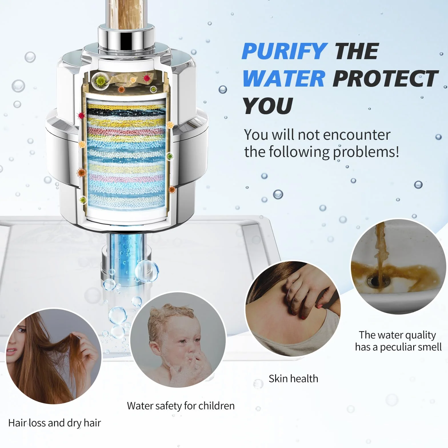 20-stopniowy filtr prysznicowy – filtr głowicy prysznicowej do twardej wody, z 1 wymiennymi wkładami, filtr wody prysznicowej o wysokiej wydajności do usuwania chloru i fluoru, polerowany chrom
