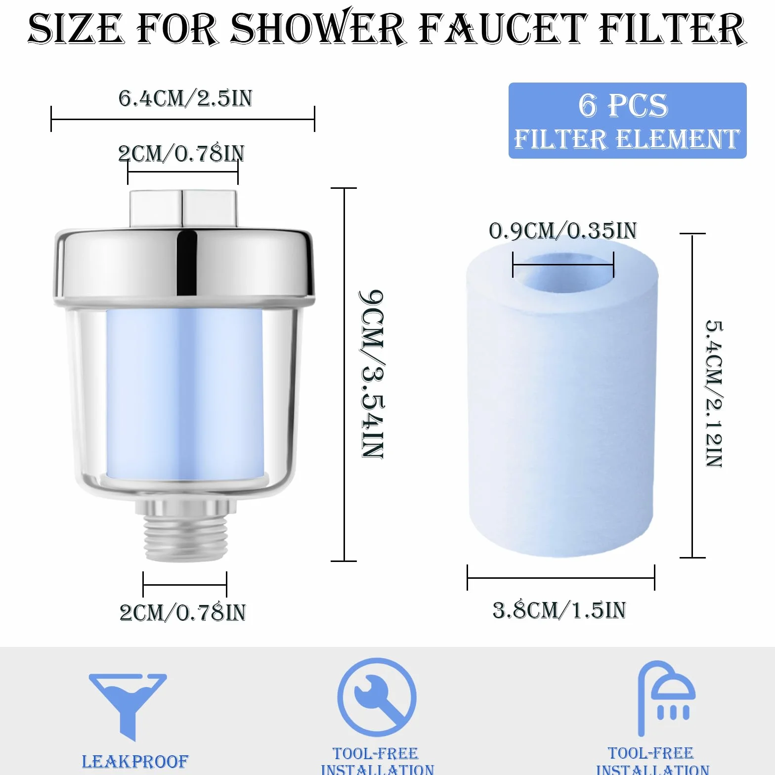Filtr prysznicowy RUNEAY, filtr do prysznica z węglankami, filtr prysznicowy z 1 taśmą teflonową i 6 wkładami filtra, filtr wody do prysznica Water Filter Shower Filtr prysznicowy