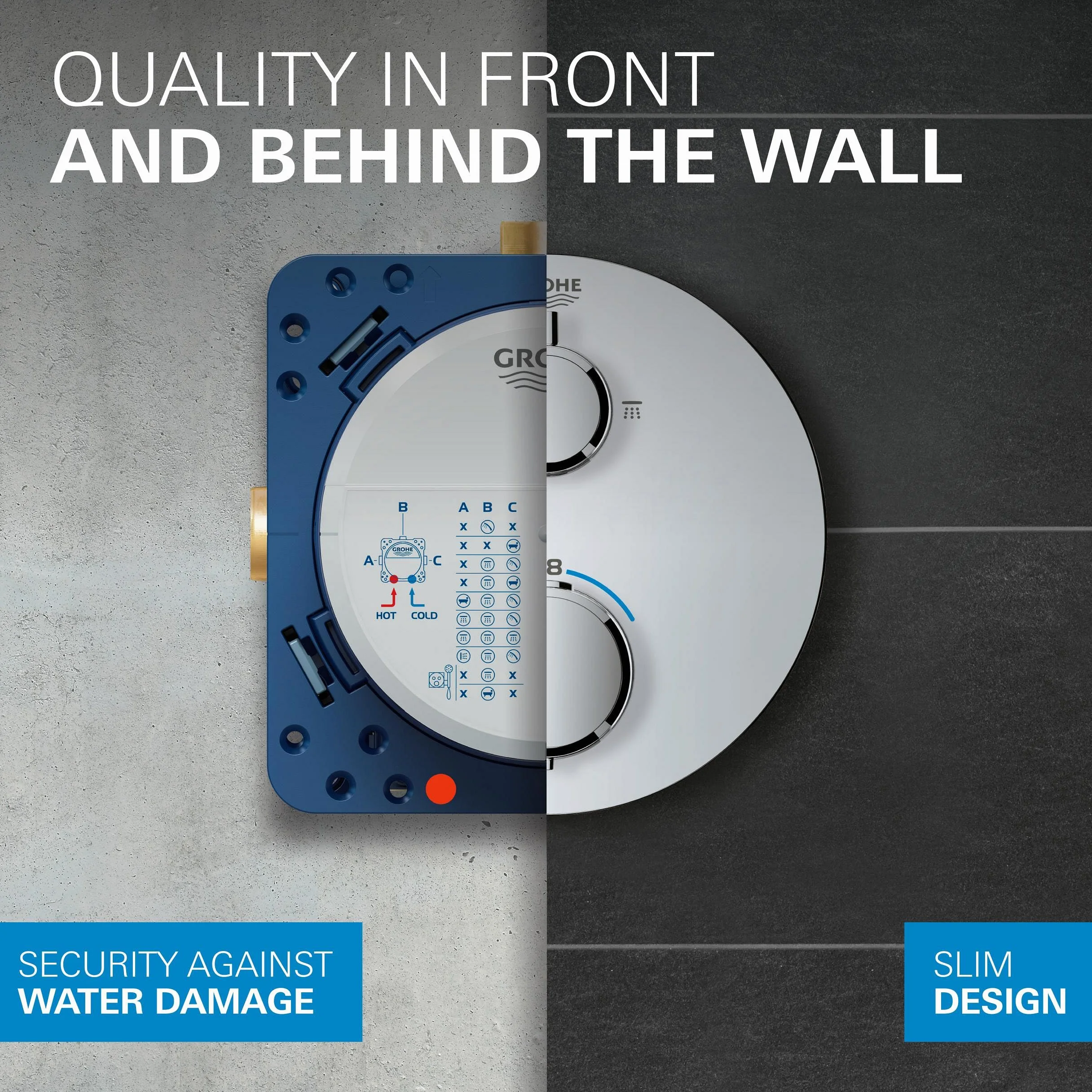GROHE Precision 310 – system prysznicowy (głowica prysznicowa 310 mm z 1 rodzajem strumienia, 1 strumień, uniwersalne pudełko do zabudowy, wąż prysznicowy 150 cm), okrągły, chrom, 34880000